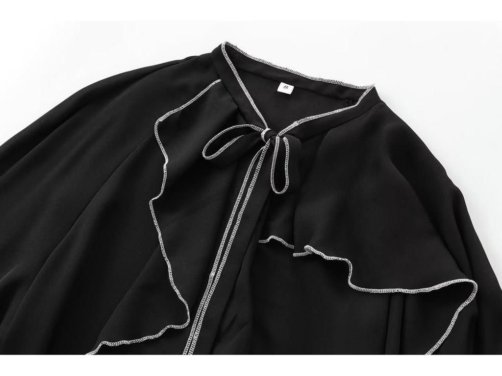 European and American Women's Autumn 2024 Layered Lace-Up Color Block Shirt