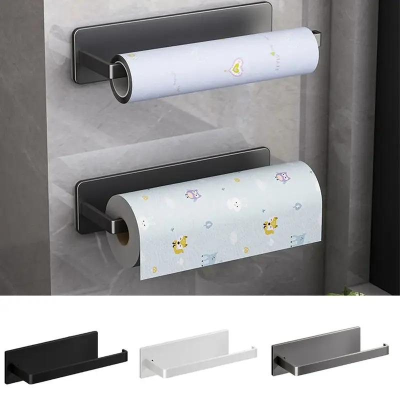 1/2pcs Carbon Steel Paper Towel Holder White/Black/Grey Self-adhesive Fresh Film Storage Rack Aluminum Wall Mounted Kitchen