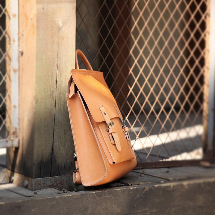 Johnature Vintage Backpack Unisex Handmade High Quality Women Bag Natural Real Cowhide Backpacks Solid Color Schoolbag
