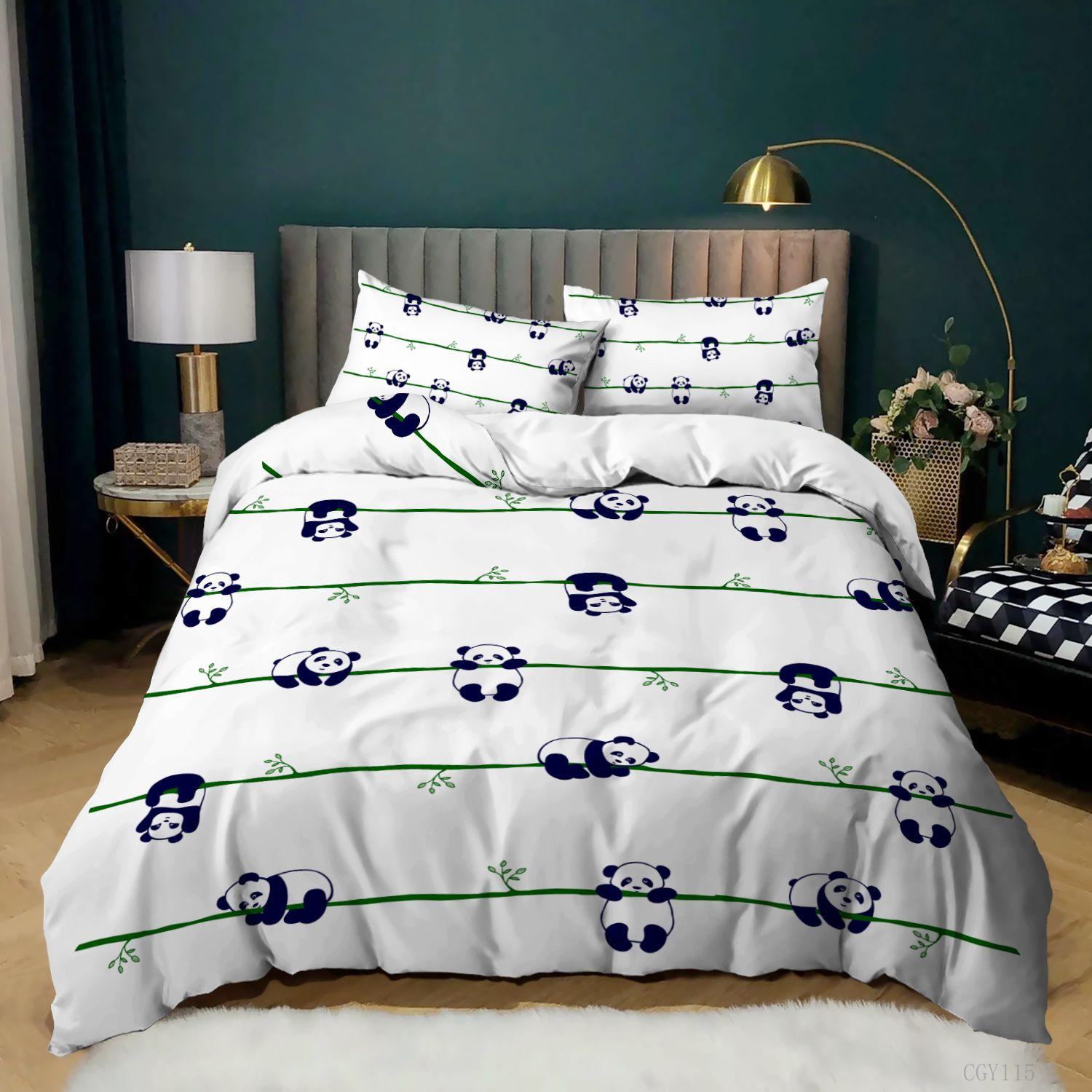 

Милый комплект постельного белья с цифровой печатью панды, удобный мягкий пододеяльник размера кинг, квин, твин, подарок на день рождения, украшение для спальни EU Single 135x200cm