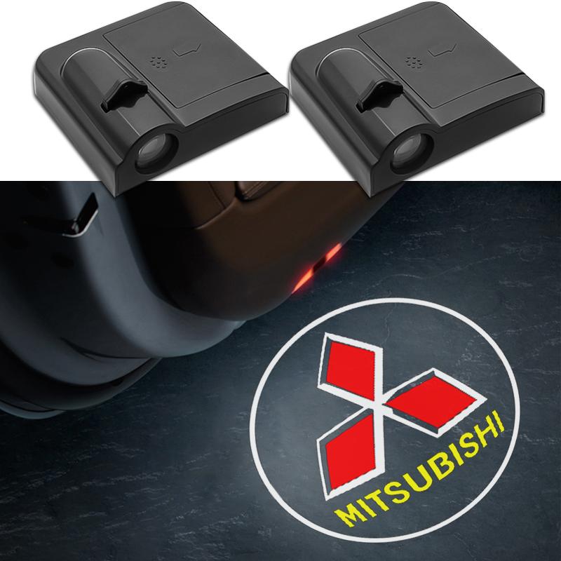 2Pcs For Mitsubishi Lancer 9 10 Outlander ASX Pajero Colt EX LED Wireless Car Door Welcome Lamp Projector Light Auto Accessories