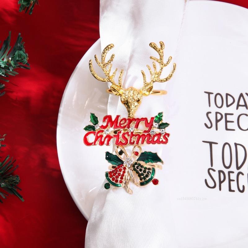New Christmas Elk Napkin Buckle Metal Napkin Buckle for 2025 Christmas Table Decoration Gold Napkin Holder Wedding Decoration