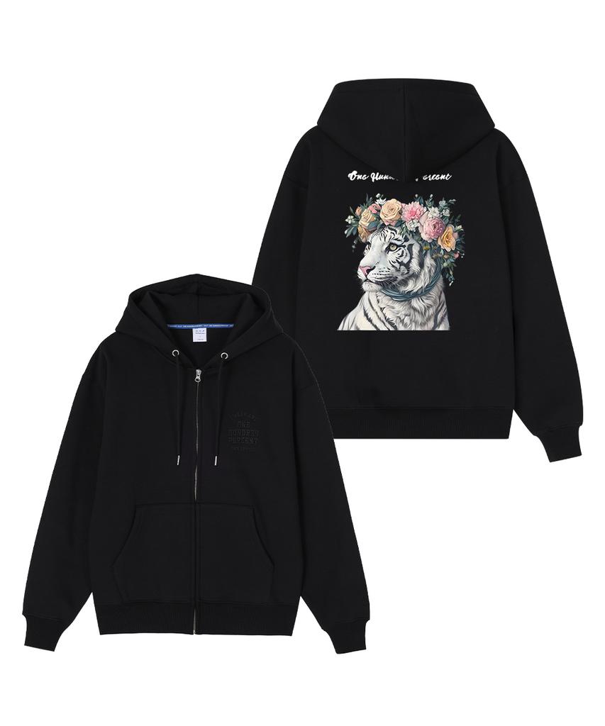 Ohpxharmonia B Flower Crown Fleece Zip-Up Hoodie