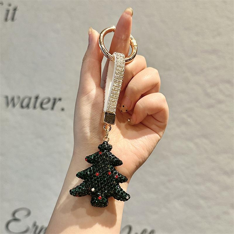 Cartoon Rhinestone Christmas Keychain For Women Girls Christmas Tree Keyring Bag Pendant Decoration Accessories