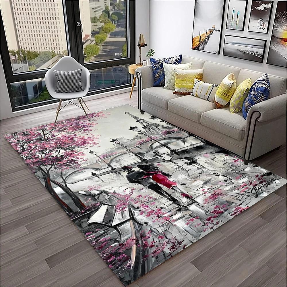 France Paris Eiffel Tower Retro Carpet Rug for Home Living Room Bedroom Sofa Doormat Decor,Kids Play Area Rug Non-slip Floor Mat