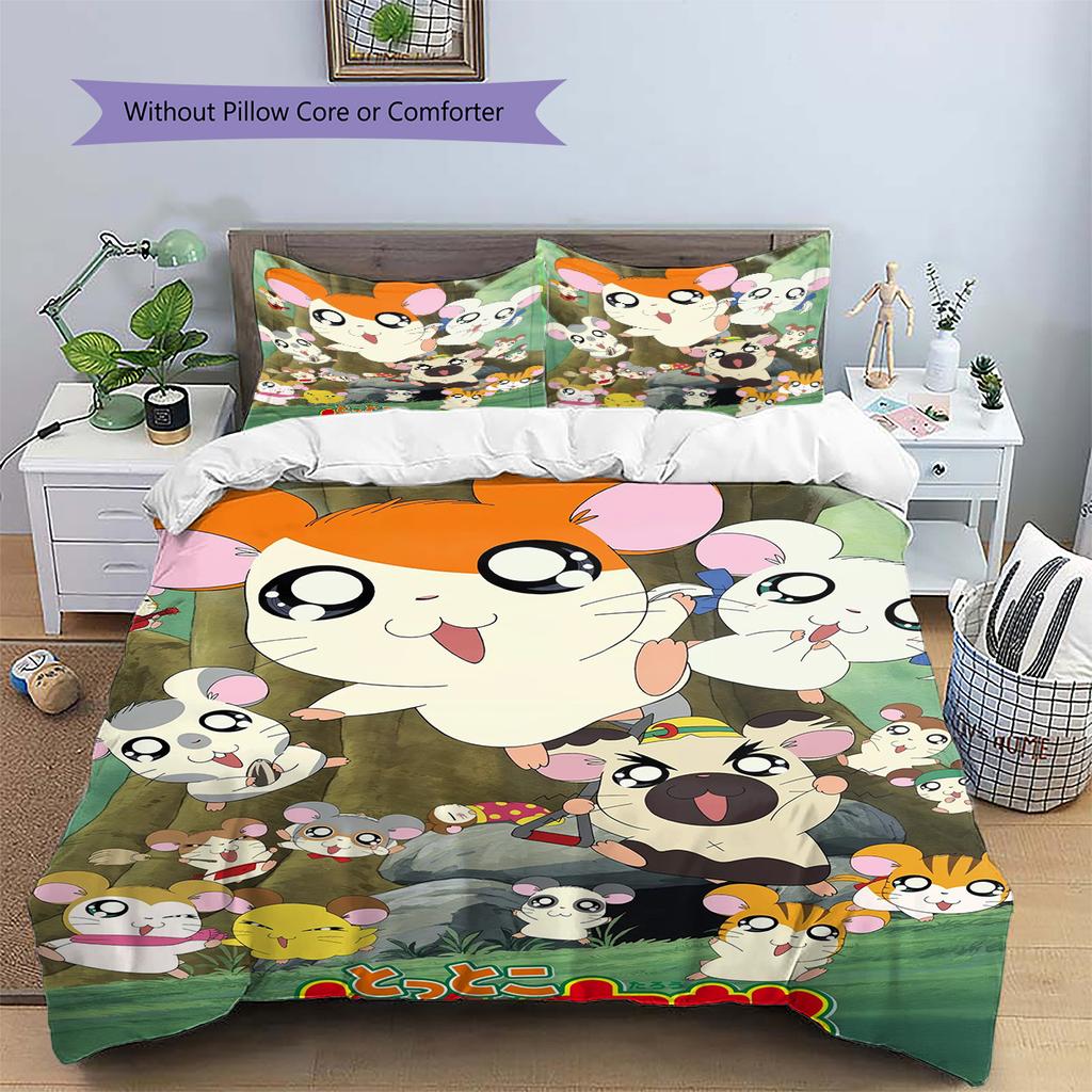 Set Biancheria da Letto con Fantasia Anime Hamtaro Copripiumino Federa Decorazione per la Casa Regalo (1 * copripiumino + 2 * federa, senza nucleo)