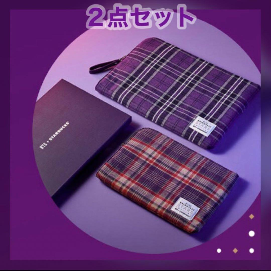 

[USED] Bangtan Boys BTS Korea Starbucks Tartan Check Pouch 2-Piece Set