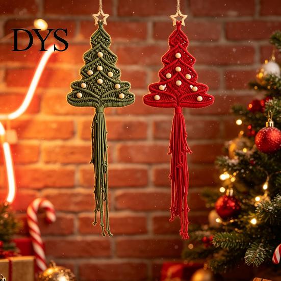 Braided Christmas Tree Materials DIY Kit, Make 2 Cotton Rope Trees, Boho Knot Craft Crafting Supplies for Beginners Set with Wooden Beads And