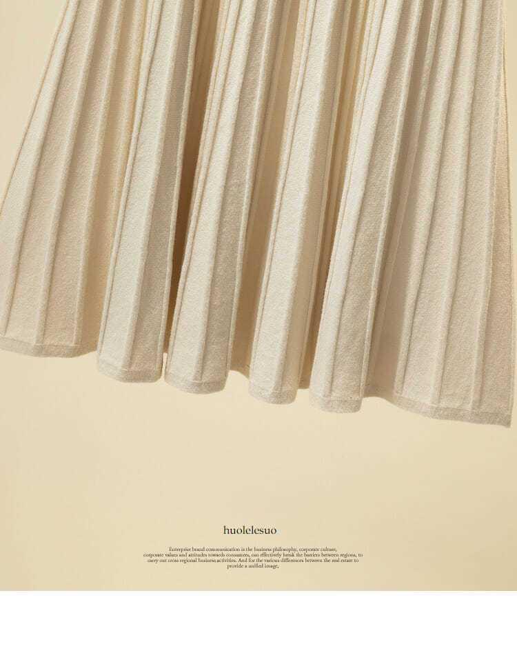 Women's High Waist Wool Knit A-Line Pleated Midi Skirt - Autumn/Winter Slimming Umbrella Hem