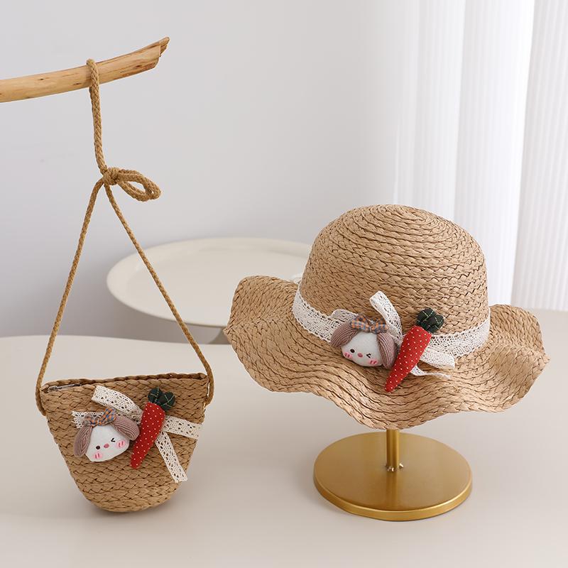 

2Pcs Kids Straw Hat Mini Bag Cute Rabbit Carrot Baby Sun Hat Breathable Wide Brim Children s Hat,Summer Hat for Girls Kids Size (50-52cm) кавовий