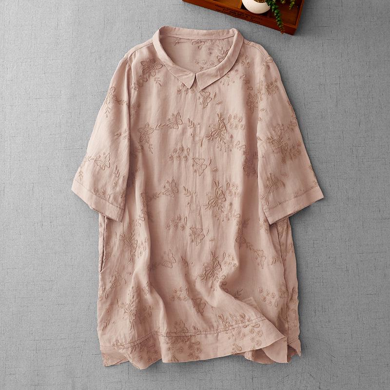 

Artistic Retro Embroidered Doll Collar Shirt - Summer 2026 Collection XXL рожевий