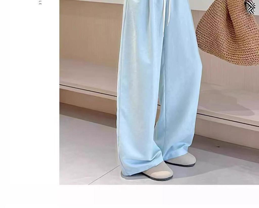 2025 Women's Blue Glutinous Rice Lazy Loose Wide-Leg Pants: Petite, Slimming, Summer Drape Design