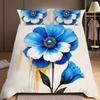 3-Piece Bedding Pillowcase Quilt Cover Set Blue Floral 2D Digital Printing Suitable For Bedroom Dormitory Decoration