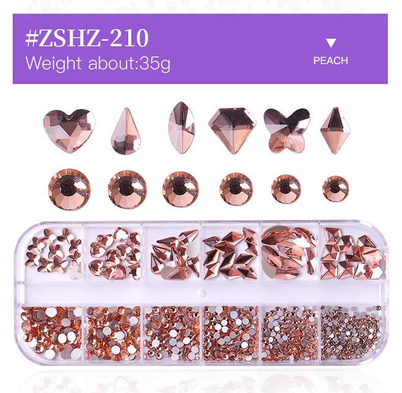 12 Grid Box Nail Art Rhinestone Flat Bottom Nail Art Special-Shaped Diamond Mixed Small Round Diamond Diy Nail Art Jewelry