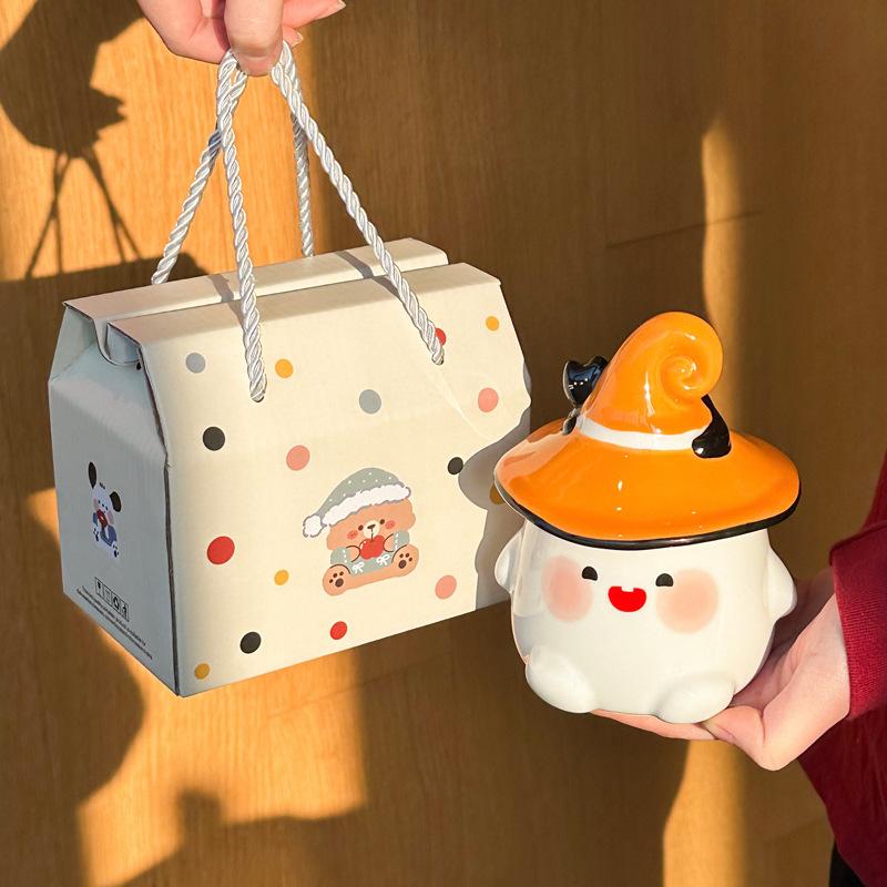 Halloween cute ghost cup girl ceramic mug with lid spoon office couple coffee cup souvenir