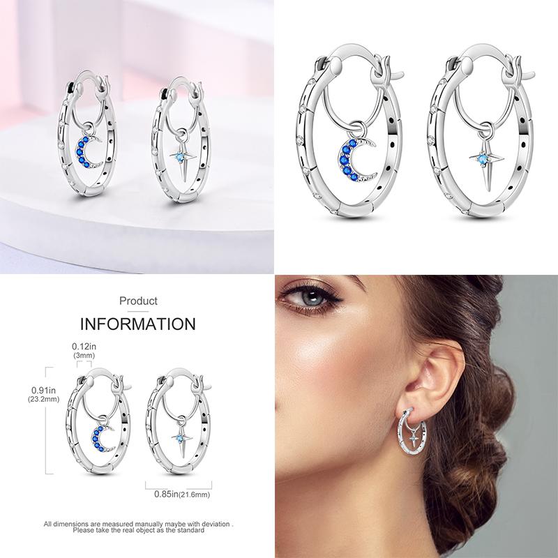 Sales100 % S925 Sterling Silber Sterne Mond Herzförmige Frauen Ohrringe Fit Original Ohrringe Hochzeit Edlen Schmuck Geschenke