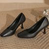 French High Heels Elegant Soft Leather Shoes Thin Heels That Don't Tire Your Feet Single Shoes with Shallow Square Toes All-match Commuter Shoes