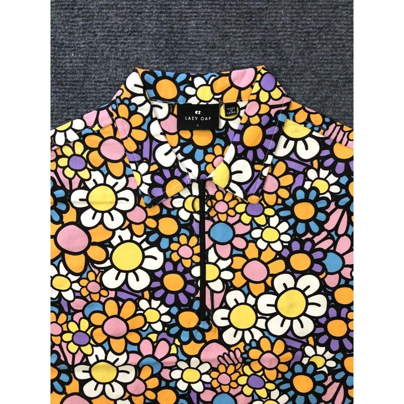 

Lazy Oaf Британская женская одежда Серия ПОДСОЛНУХ Платье с принтом Молния на полгруди Короткий рукав Прямой крой Свободный Повседневный