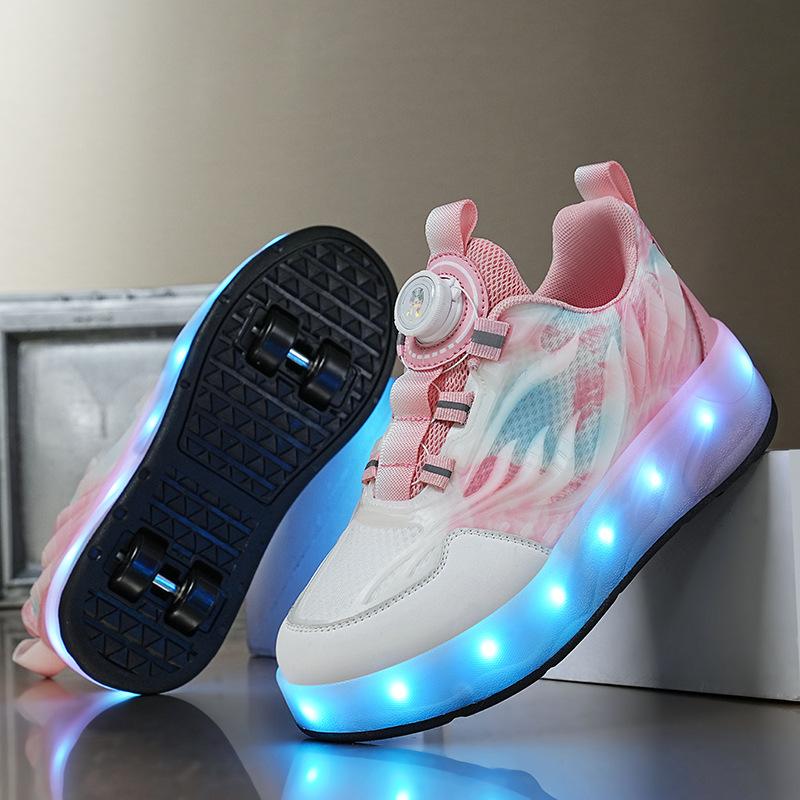 Foreign trade runaway shoes, girls luminous shoes USB charging led light shoes adult pulley shoes spot