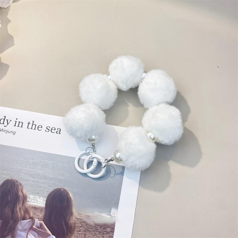 

Красочный милый плюшевый чехол для телефона с цепочкой из шариков, украшение на сумку, подвеска, шнурок против потери, креативный милый брелок, подарки белый