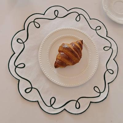 Gekräuselter runder Tischset mit Stickerei, dekorative Tischmatte, maschinenwaschbar, Party-Tischset für Esstisch zu Hause, Hochzeit, Brautparty