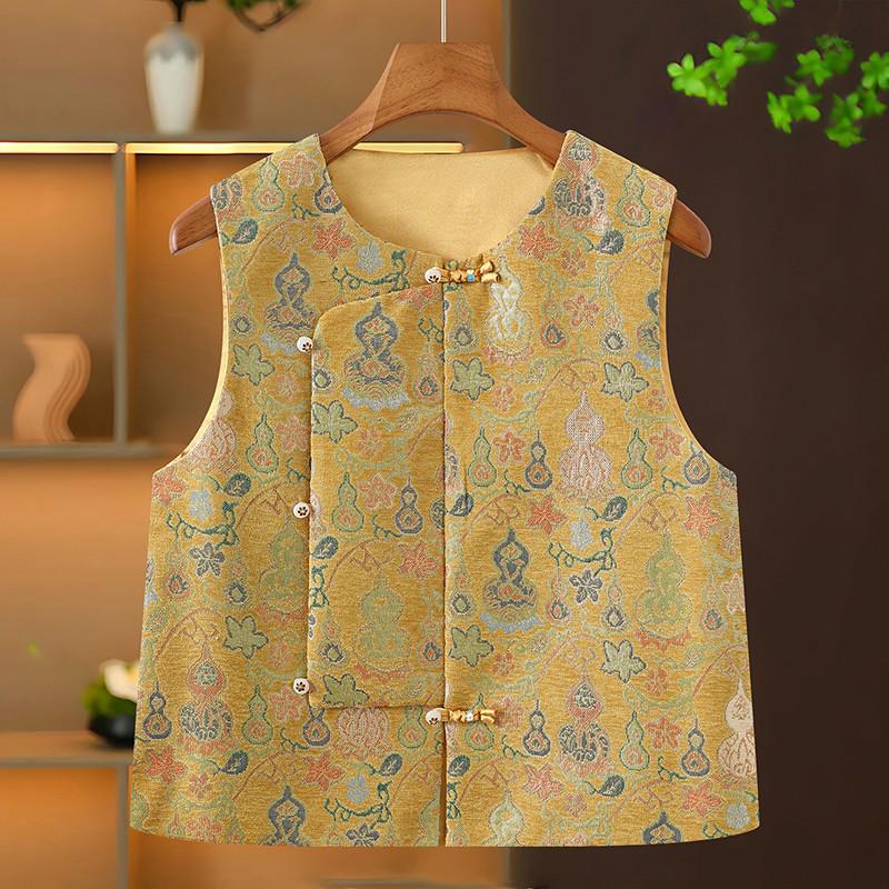 

Elegant Heavy-Duty Chinese-Style Jacquard Vest with Frog Button XL жовтий