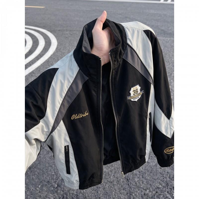 Mens Stand Collar Biker Jacket Short Varsity Baseball Coat Casual Streetwear