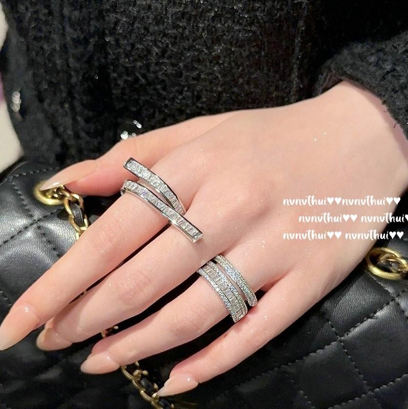 Dewdrop Sugar Cube Gem Winding Ring, Starry River, Plated With 18K Gold, Zircon Double-Layer Ring Arranged On The Keys.