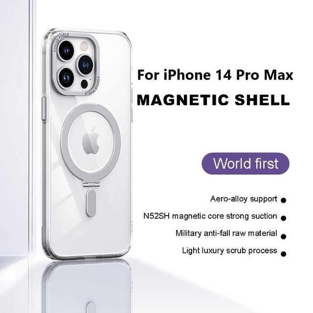 

Матовый прозрачный чехол для Iphone 14 Pro Max с кольцевым держателем, магнитный чехол для телефона 11 12 13 14 Pro Max с поддержкой беспроводной зарядки For iPhone 14 серебряный