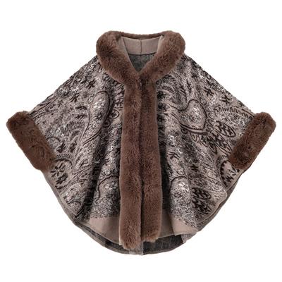 Châle en fausse fourrure chaude à imprimé bohème pour femme, cape poncho douce, confortable et élégante avec capuche, cape surdimensionnée, cape en fourrure de luxe pour soirée