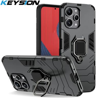 KEYSION Coque blindée antichoc en Silicone souple pour Redmi 12, 4G, 12, 5G, avec anneau de support en métal, coque arrière de téléphone pour Xiaomi POCO M6 Pro 5G