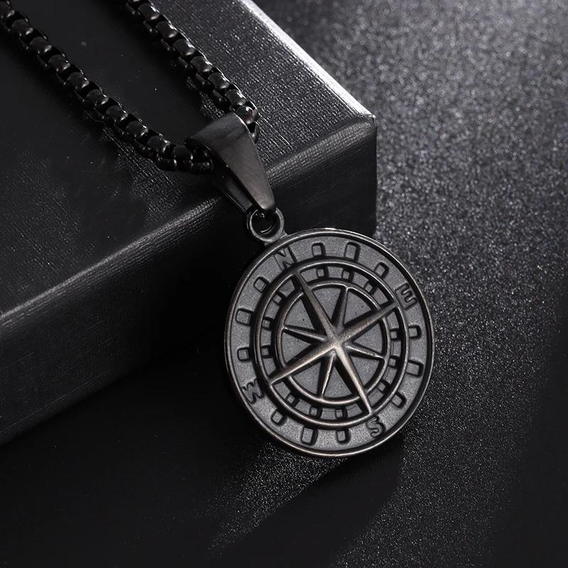 Island Severský Vegvisir Helma Runový Kruh Hrůzy Nerezová Ocel Přívěsek Kožená Šňůrka Řetízek Amulet Pánské Šperky