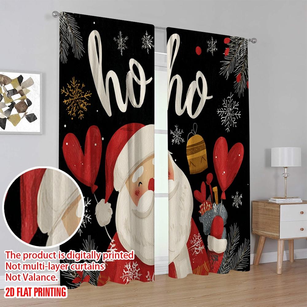 2pcs,2D plane printing Popular Curtains HO HO HO Santa Claus Durable 100% Polyester Fabric (without rod) Versatile All Use for
