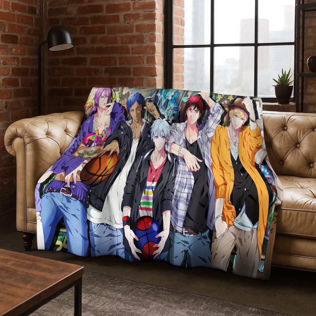 Anime Kuroko's Basketball Cartoon Art Flannel Blanket,Cozy Soft Throw Blanket for Home Bedroom Bed Sofa Picnic Cover Gift Kids