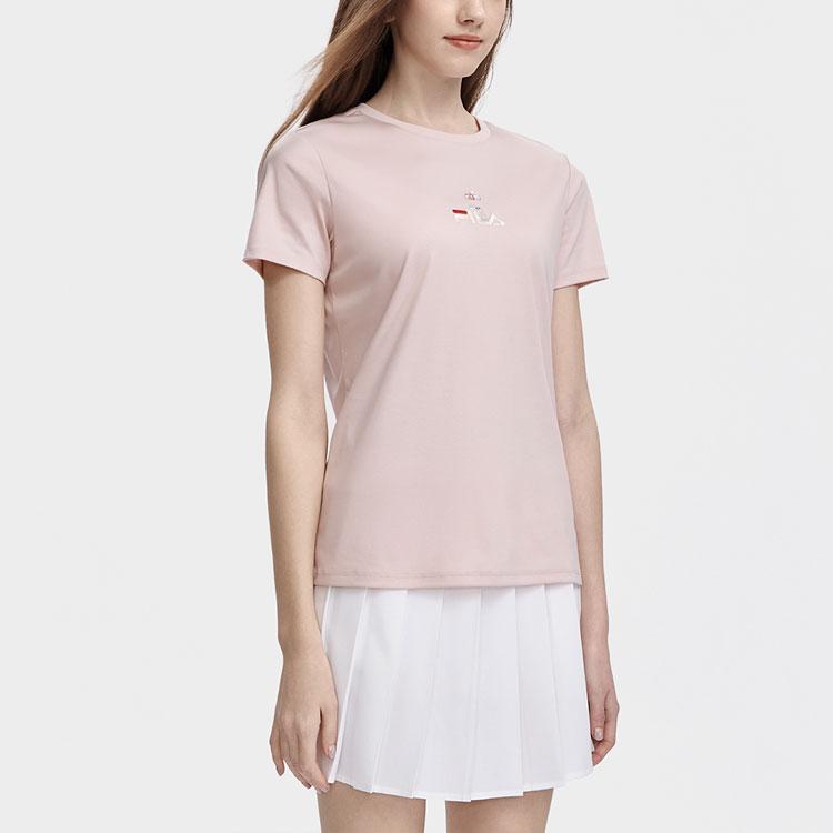 FILA Valentines Day American Series Letter Embroidery Print Casual Sports Round Neck Short Sleeve T-Shirt Women Tops Pink F11W329117FLP