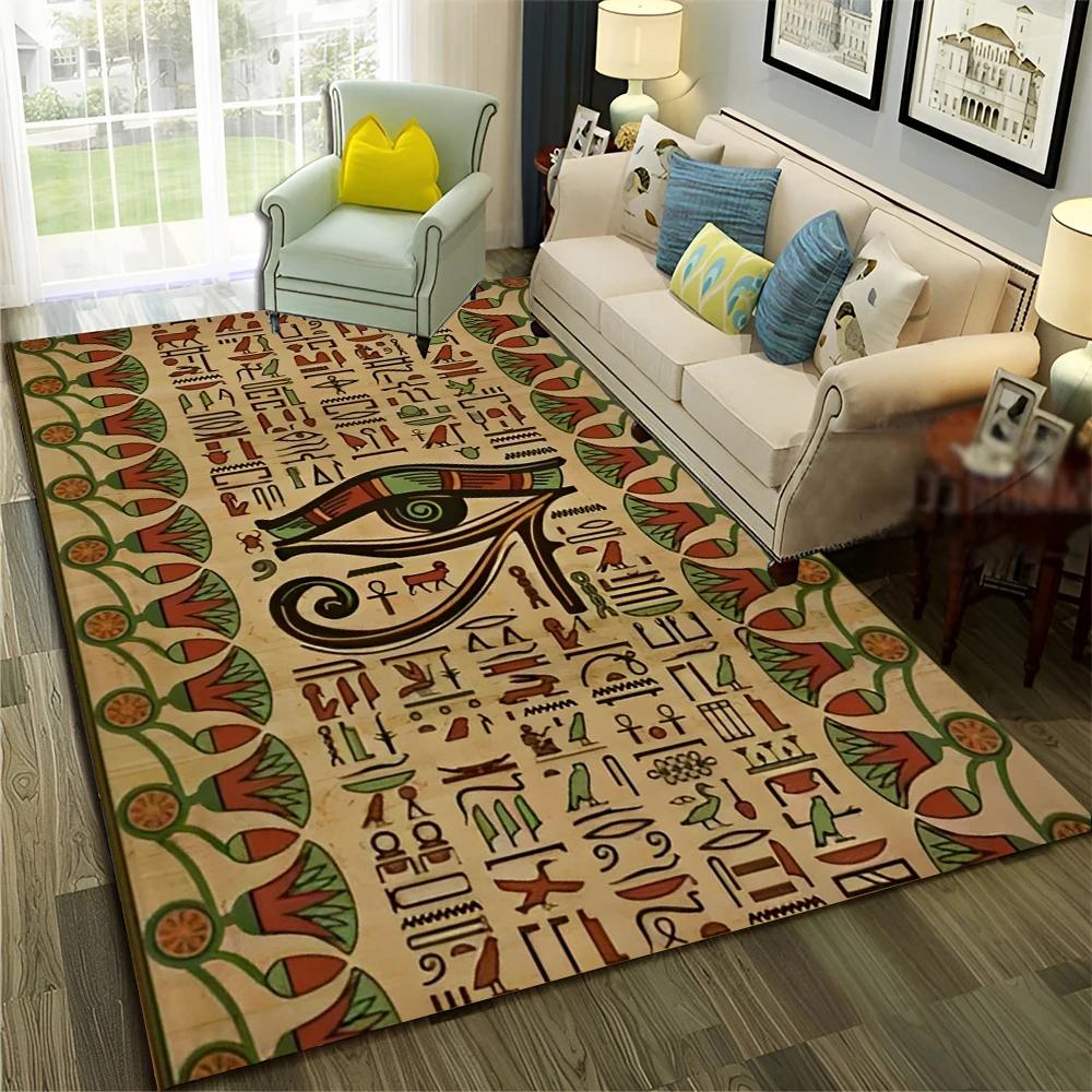 3D Egyptian Pharaoh Hieroglyphics Carpet Rug for Home Living Room Bedroom Sofa Doormat Decor,kids Area Rug Non-slip Floor Mat