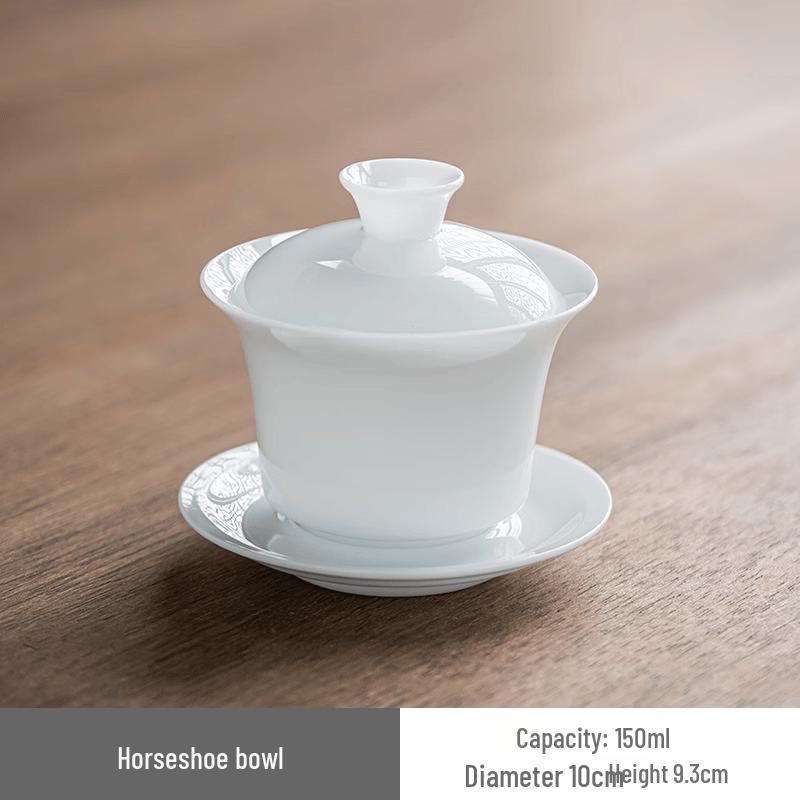 Chaxun Ice Jade Porcelain Horsehoof Gaiwan & Teacups Set