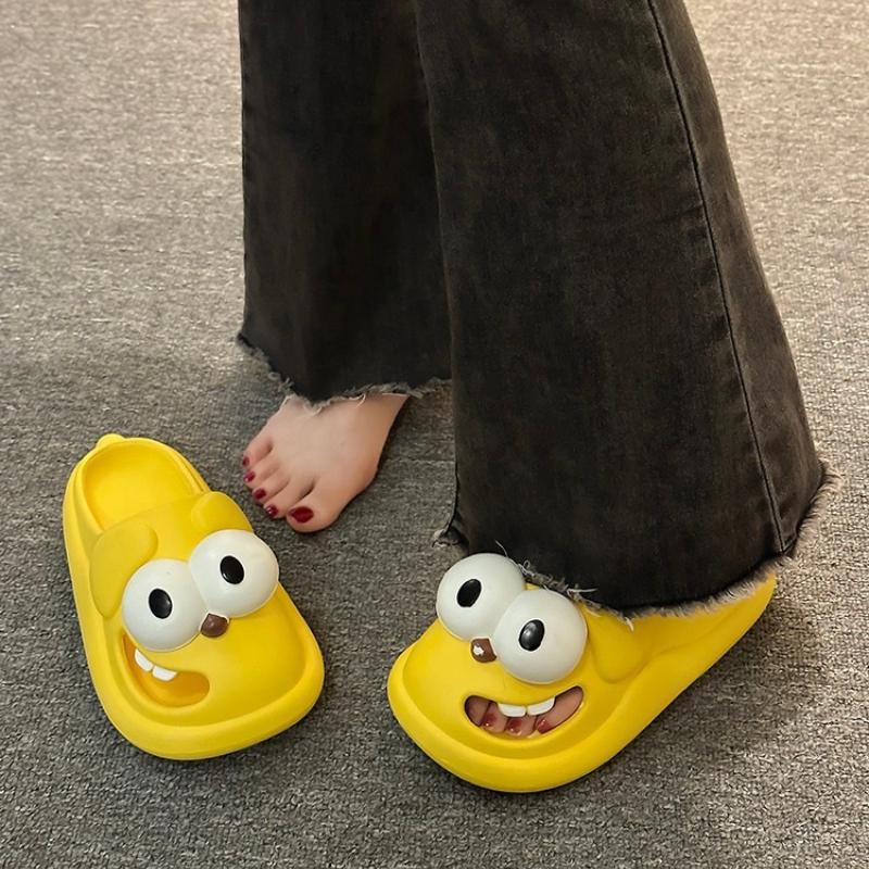

Мода 2025 Тапочки-собачки с большими глазами Летняя домашняя обувь для женщин Новые мультяшные туфли Баотоу Удобные женские тапочки на толстой подошве Zapatos 40-41