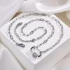 Women's Gold Clavicle Chain Necklace with Zirconia Oval Pendant and Stainless Steel Square Links