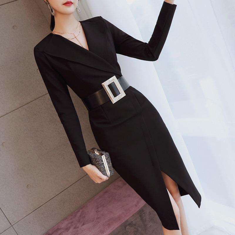 

Весенний темперамент, холодный и прохладный стиль леди, стиль и одежда для зрелых женщин, юбка с разрезом на один шаг M чёрный