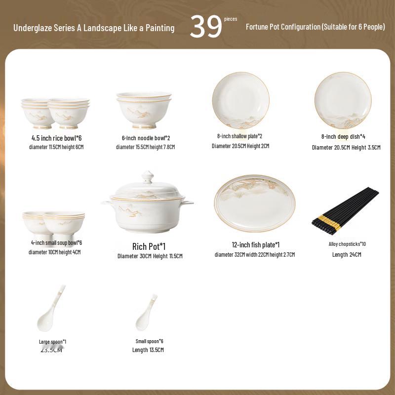 Jiangshan Ruhua 39-Piece Ceramic Dinnerware Set