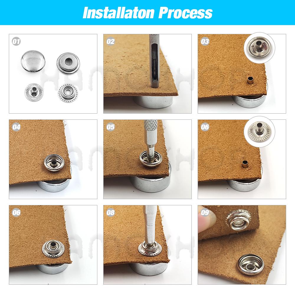 25Sets Metal Snaps Button Snap Fasteners Press Studs With 4 Installation Tools Kit For Clothes Garment Bags Shoes Leathercraft