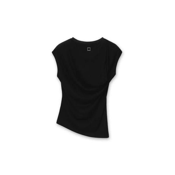 [wooyoungmi] Black Asymmetric Shirring T-shirt M261TS21751B