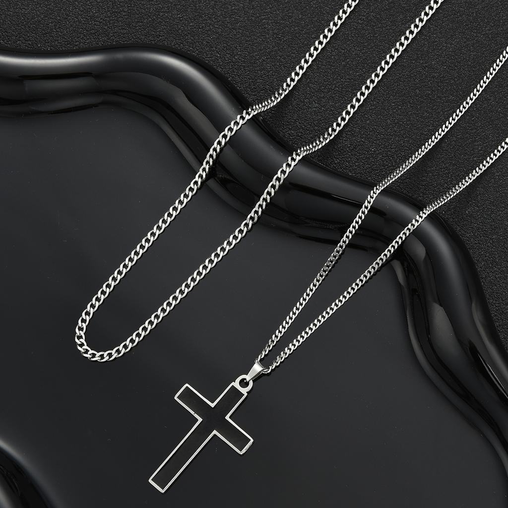2pcs Stainless Steel Cross Pendant Necklace Set for Men Women Punk Minimalist Silver Color Necklace Chokers Hip Hop Jewelry Gift