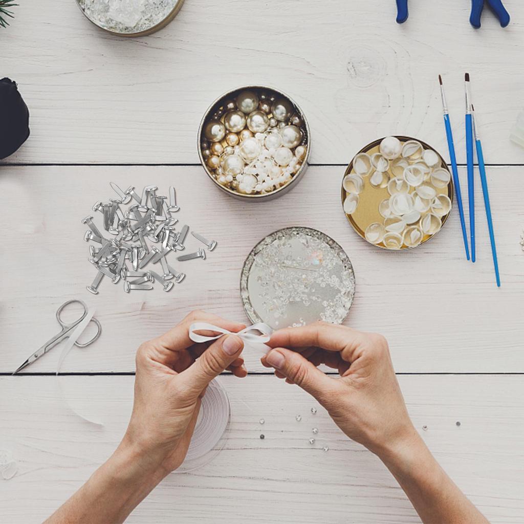 50 Pcs Double Prong Brass Brads For Paper Fasteners Decorative Metal Handcraft Supplies Kids Legged Nails Two Prong Round