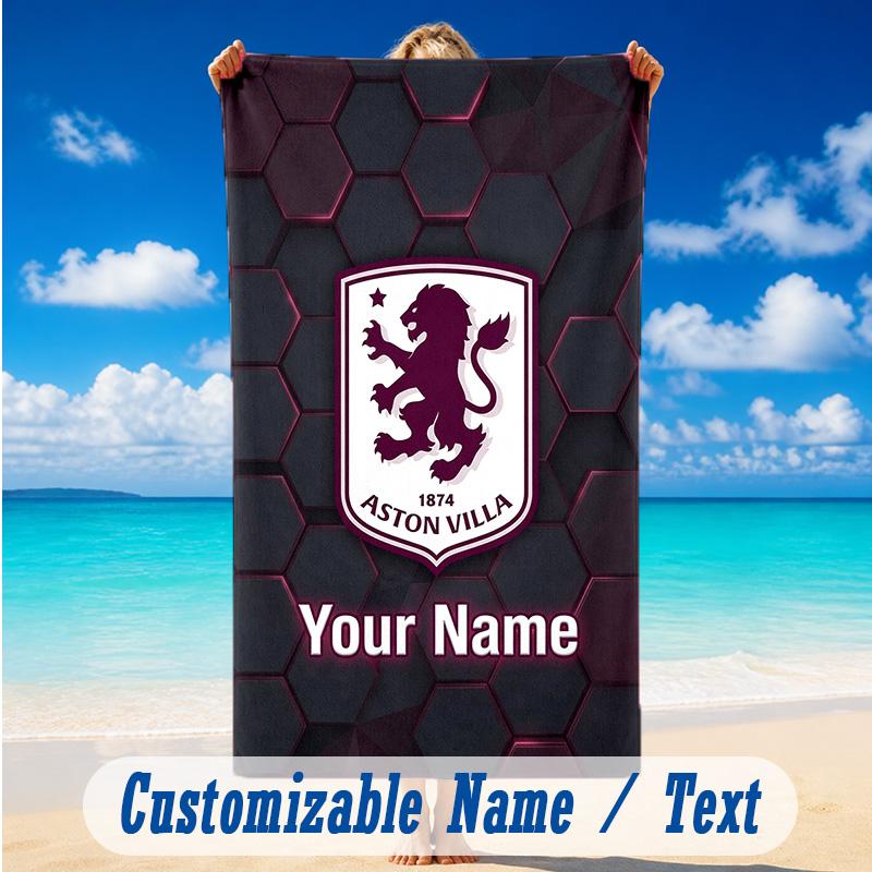 Beach Towel Custom Name Text, Quick Dry Large Towel For Beach HomeAston Villa