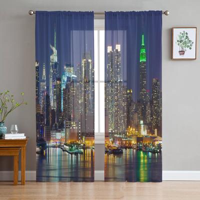 Urbane Nachtlandschaft Transparente Vorhänge zur Wohnzimmerdekoration Fenstergardinen für die Küche Tüll Voile Organza Vorhänge
