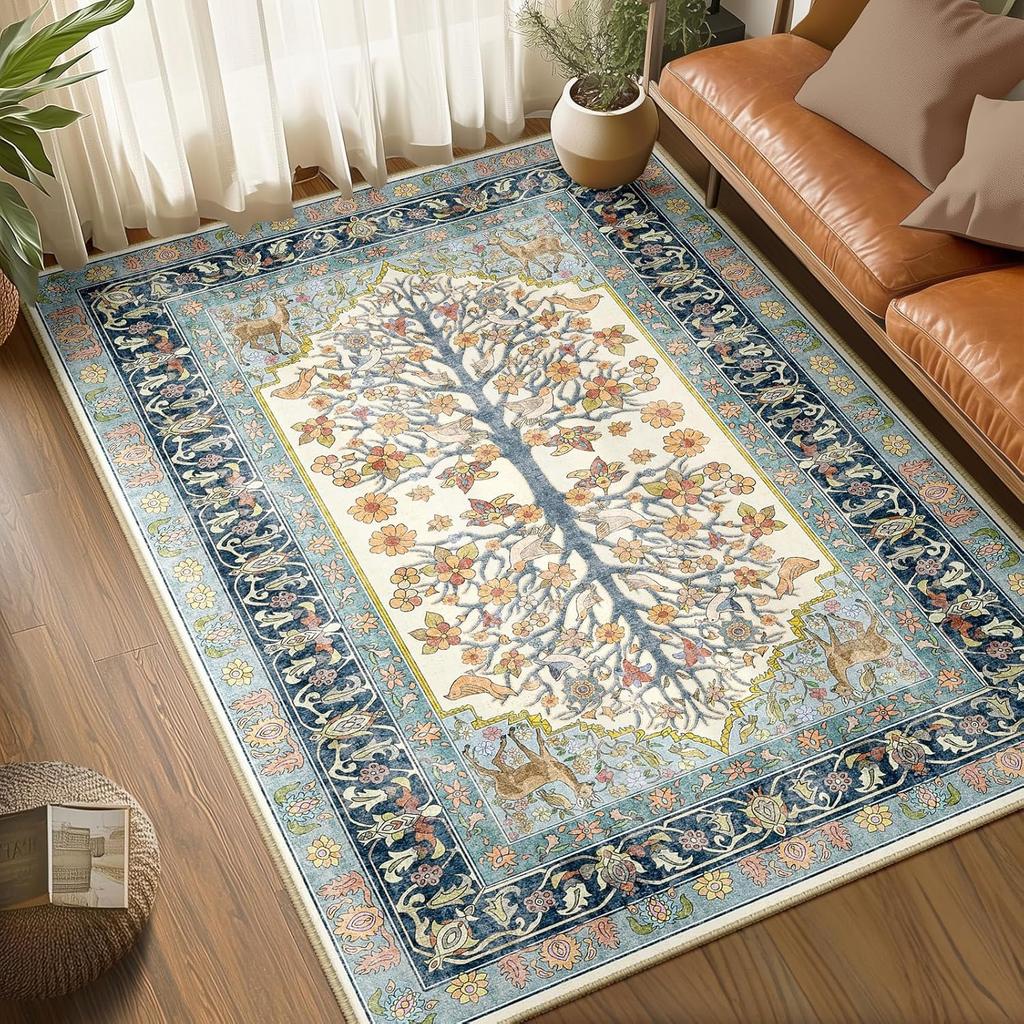 Living Room Carpet Large Machine Washable Rug Green Plant Floral Non Slip Floor Mat Soft Bedroom Carpets Vintage Home Decor