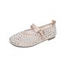 Fashion Luxury Crystal Covered Fishnet Mary Jane Shoes Woman Elegant Brand Design Rhinestone Mesh Ballet Flats Ladies  Bling Net Loafers