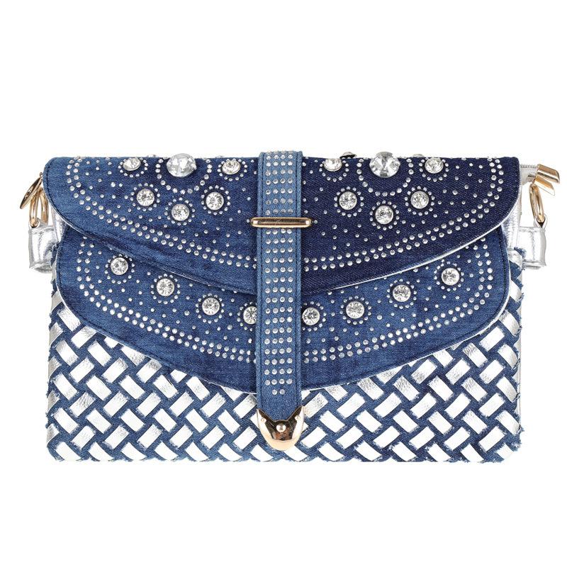 Bags Women'S Bags Woven Bags Diamond-Encrusted Denim Bags Shoulder Messenger Bags Chain Bags Hand Carry Small Square Bags
